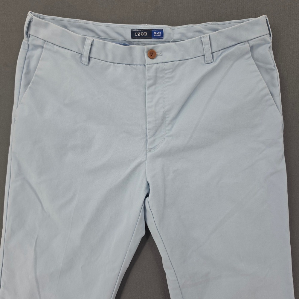 IZOD Mens 38x30 Straight Leg Chino Pants Light Blue Cotton Blend Trousers
